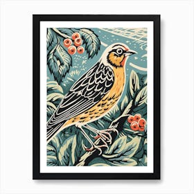 Vintage Bird Linocut Yellowhammer 1 Art Print