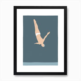 Art Deco Style man diving into the ocean Art Print