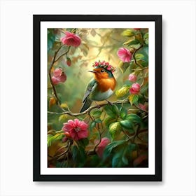 Bird In A Flower Art Poster