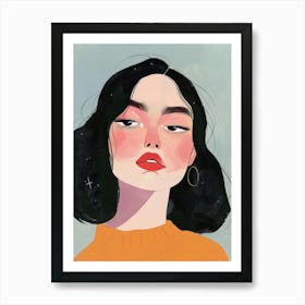 Illustration Of A Girl With Black Hair 1 Art Print