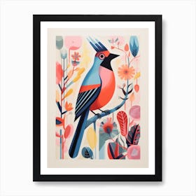 Colourful Scandi Bird Northern Cardinal 4 Art Print