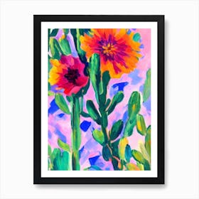 Cactus Flower Floral Abstract Block Colour 1 Flower Art Print