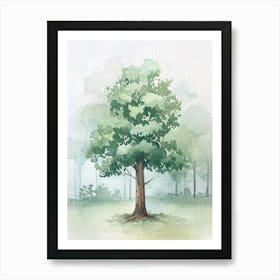 Teak Tree Atmospheric Watercolour Painting 1 Art Print