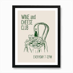 Wine and Cheese Club Poster, French Wine Glass Poster, Cheese Board Art, Home Decor Gift Art Print