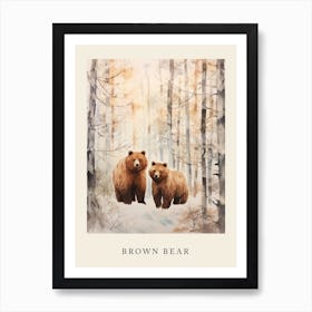 Winter Watercolour Brown Bear 6 Poster Art Print