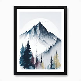 Mountain And Forest In Minimalist Watercolor Vertical Composition 23 Art Print