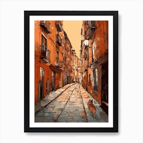 Painting Of Barcelona With A Cat Drawing 3 Art Print