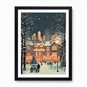 Winter Travel Night Illustration Manchester United Kingdom 2 Art Print