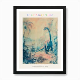 Dinosaur Storybook Pastel Watercolour Painting 2 Poster Art Print