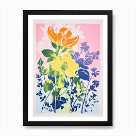 Colourful Flower Still Life Risograph Style 38 Art Print