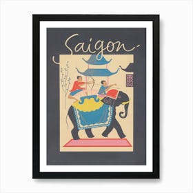 Saigon, Elephant, Vintage Travel Poster Art Print