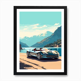 A Chevrolet Corvette Car In The Lake Como Italy Illustration 1 Art Print
