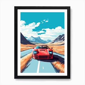 A Ferrari F40 In The Andean Crossing Patagonia Illustration 2 Art Print