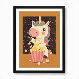Unicorn Eating Popcorn Mustard Muted Pastels 3 Art Print