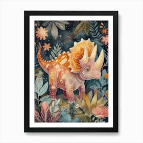 Neutral Pastel Triceratops Dinosaur 1 Art Print