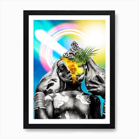 Afrofuturist collage African art comic space Art Print