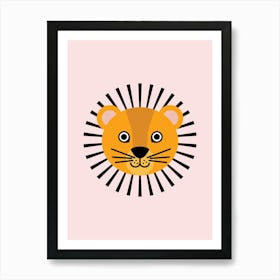 Lion Pink Background Art Print