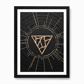 Geometric Glyph Symbol in Gold with Radial Array Lines on Dark Gray n.0058 Art Print