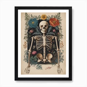 Botanical Skeleton Vintage Flowers Painting (11) Art Print