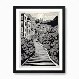 Lombard Street San Francisco Linocut Illustration Style 1 Art Print