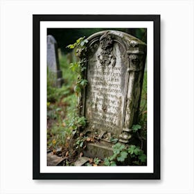 Frontal View Of A Weather Beaten Gravestone Detailing The Worn Engravings Of The Departed Soul Indi (4) Art Print