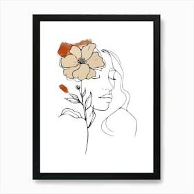 Woman Portrait Monoline Minimalist Hand Drawing Boho Illustration (2) Art Print