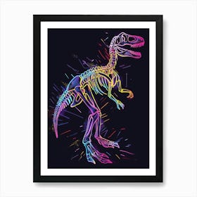 Minimalist Neon Dinosaur Skeleton 1 Art Print