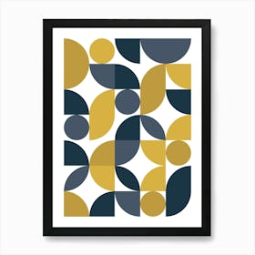 Mid Century Modern Abstract 26 Navy Blue, Mustard Art Print