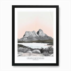 Cradle Mountain Australia Color Line Drawing 8 Poster Art Print