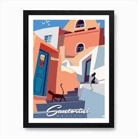 Santorini Greece Poster Orange & Grey Art Print