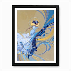 Woman In A Blue Dress Art Print