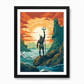  A Retro Poster Of Poseidon Holding A Trident 18 Art Print