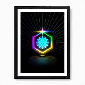 Neon Geometric Glyph in Candy Blue and Pink with Rainbow Sparkle on Black n.0128 Art Print