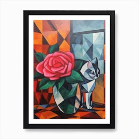 Rose With A Cat 4 Cubism Picasso Style Art Print