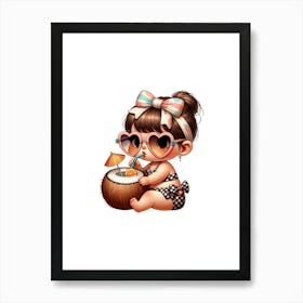 Little Girl Drinking A Coconut Affiche