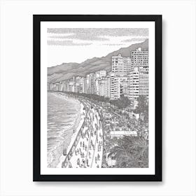 View Of Rio De Janeiro, Brazil Line Art Black And White 7 Art Print