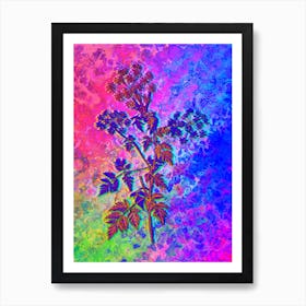 Hemlock Flowers Botanical in Acid Neon Pink Green and Blue Art Print