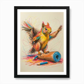 Squirrel With Pencils Art Print