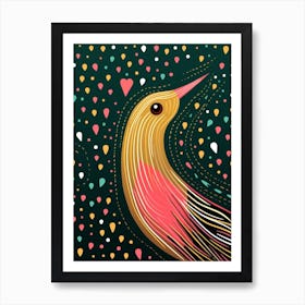 Linework Bird With Hearts & Dots Art Print