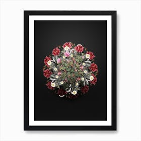 Vintage Pink Flowering Rosebush Flower Wreath on Wrought Iron Black n.0961 Art Print