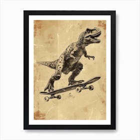 Vintage Plateosaurus Dinosaur On A Skateboard 1 Art Print