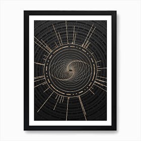 Geometric Glyph Symbol in Gold with Radial Array Lines on Dark Gray n.0063 Art Print