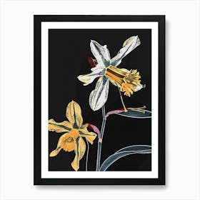Neon Flowers On Black Daffodil 1 Art Print