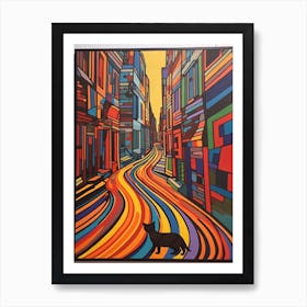 Painting Of London With A Cat In The Style Of Minimalism, Pop Art Lines 4 Art Print