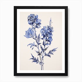 Blue Botanical Aconitum 2 Art Print