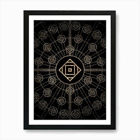 Geometric Glyph Radial Array in Glitter Gold on Black n.0435 Art Print