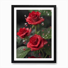 Red Roses At Rainy With Water Droplets Vertical Composition 25 Art Print