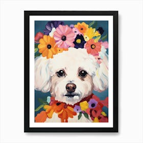 Bichon Frise Portrait With A Flower Crown, Matisse Painting Style 1 Art Print