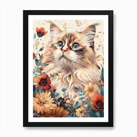 Cat In Flowers 2 Art Print