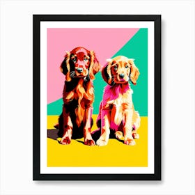 'Irish Setter Pups', This Contemporary art brings POP Art and Flat Vector Art Together, Colorful Art, Animal Art, Home Decor, Kids Room Decor, Puppy Bank - 91st Art Print